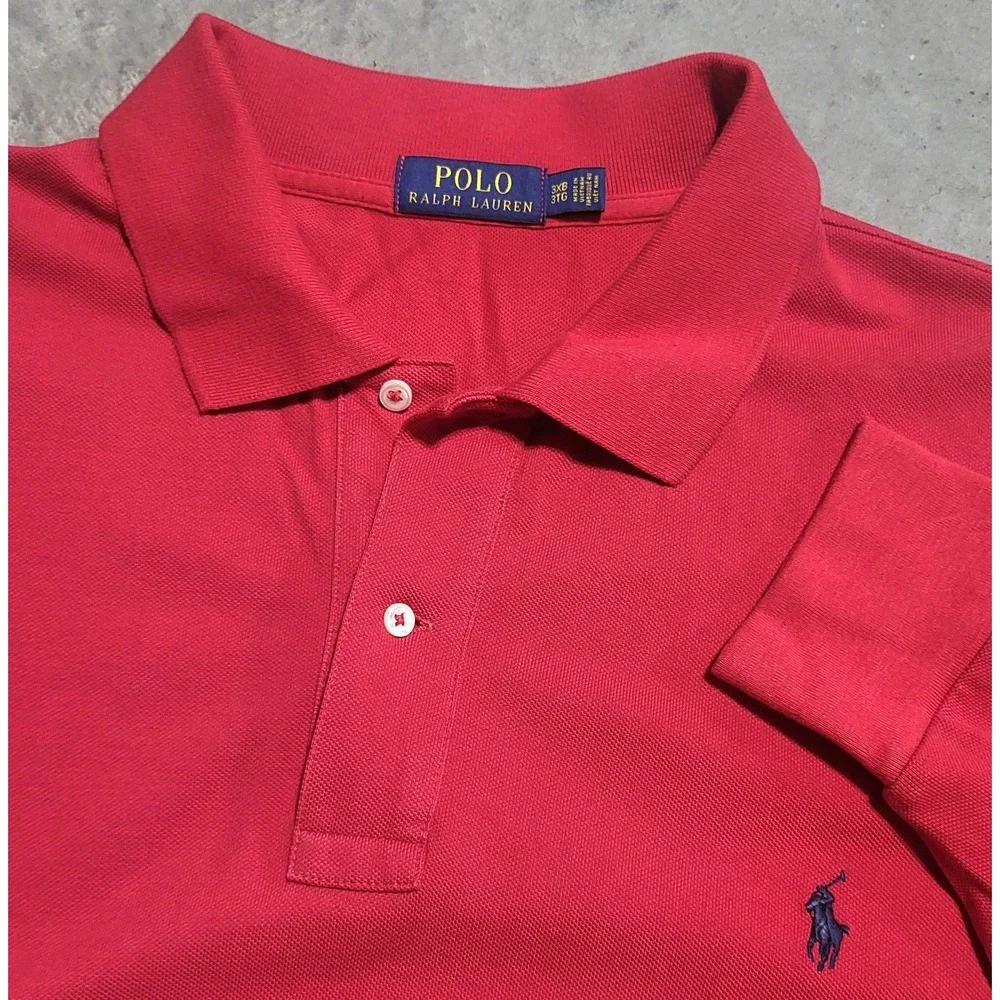 Mens Polo Ralph Lauren Polo Shirt 3XB Big Tall Red Long Sleeve Cotton Pony Logo